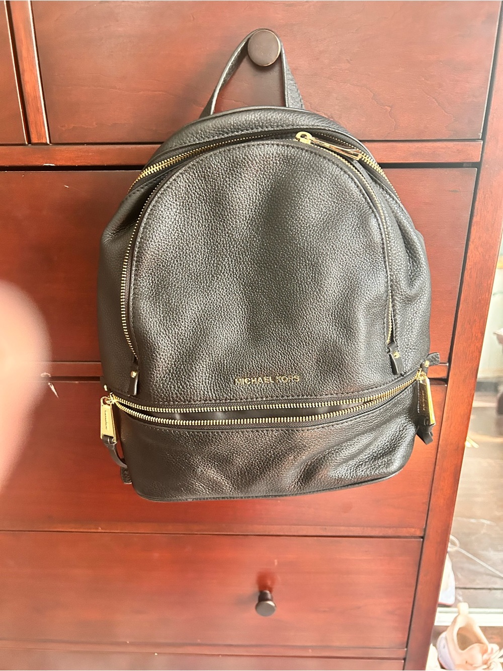 Michael Kors womens Black Leather Backpack with Gold Hardware